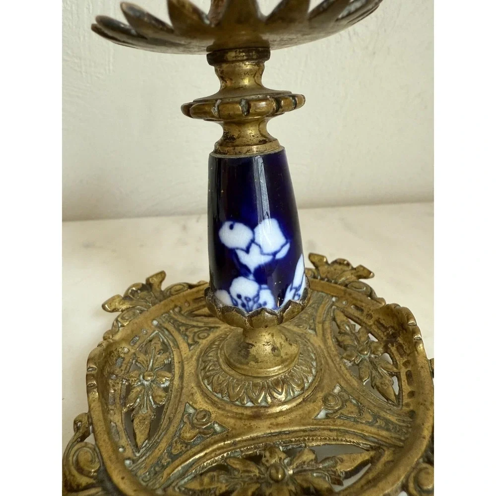 Antique Set Of Two English Aesthetic Movement Brass Candlesticks Ornate 5.5